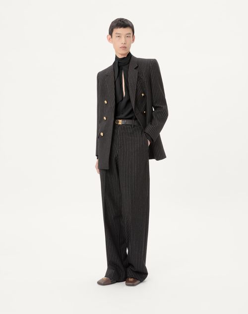 Valentino - Valentino Double-breasted Jacket In Wool And Silk - Black/white - Man - Coats And Blazers