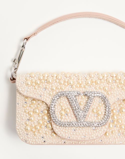 Valentino Garavani - Petit Sac Porté Épaule Valentino Garavani Locò Avec Perles, Strass Et Logo Bijou - Crème - Femme - Sacs Porté Épaule