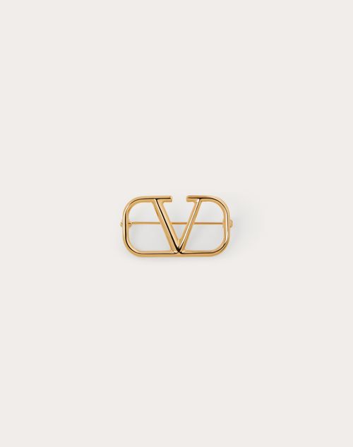 Shop Valentino Garavani Vlogo Signature Metal Brooch Woman Gold Uni