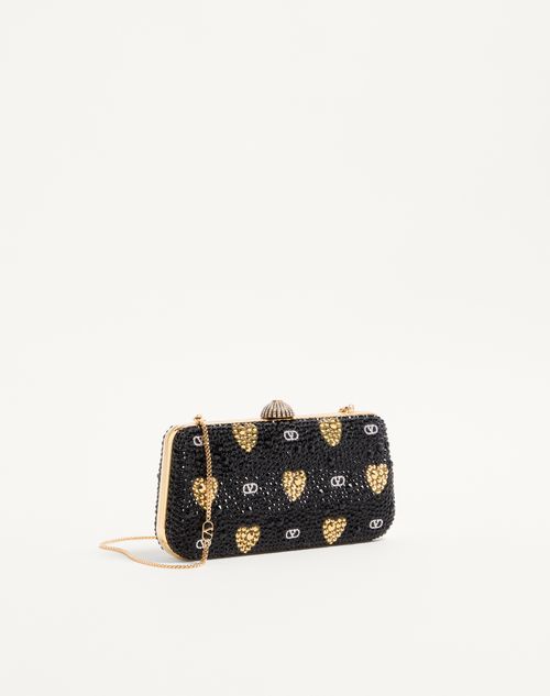 Valentino Garavani - Carry Secrets Minaudiere With Rhinestone Cour De Cœur Motif - Black/gold/crystal - Woman - Clutches