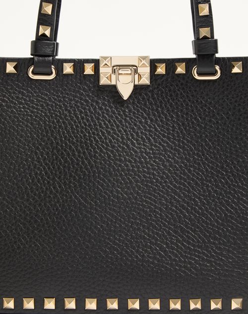 Valentino Garavani - Valentino Garavani Rockstud Small Shopping Bag In Grainy Calfskin - Black - Woman - Totes