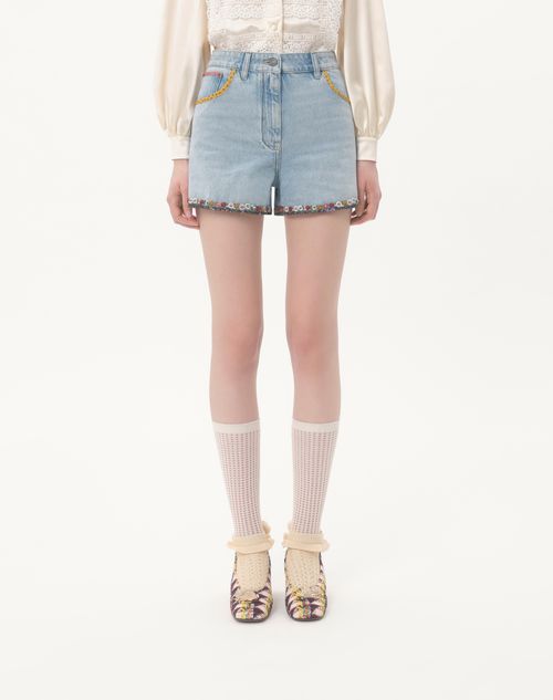 Valentino - Embroidered Denim Shorts - Denim - Woman - Denim