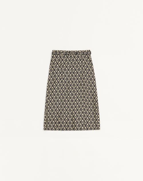Valentino Pleated Skirt In Twill Toute La V Woman Black/cream 44 In Multi