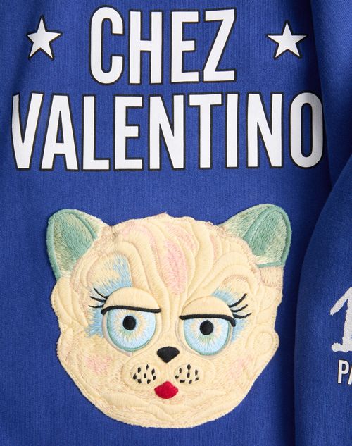 Valentino - Embroidered Cotton Sweatshirt - Blue/ivory - Woman - T-shirts And Sweatshirts