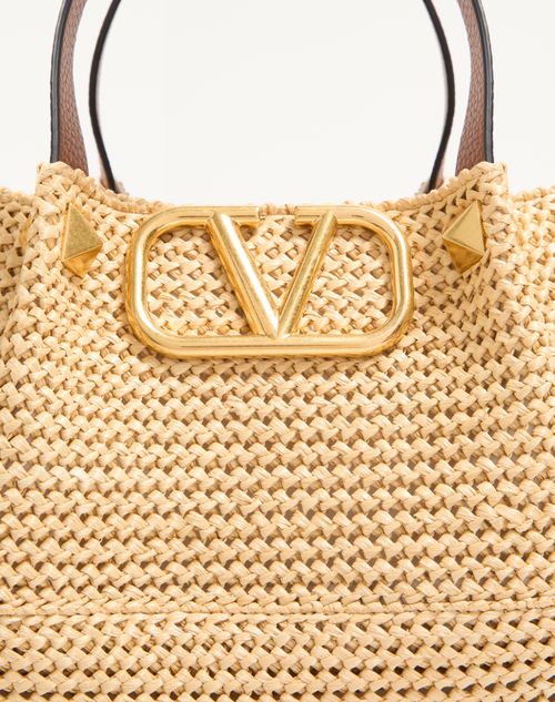 Valentino Garavani - Medium Straw Summer Tote - Saddle Brown/natural/rouge Pur - Woman - Totes