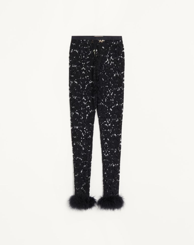Valentino Women's Black Lace Leggings With Feathers Woman Xs