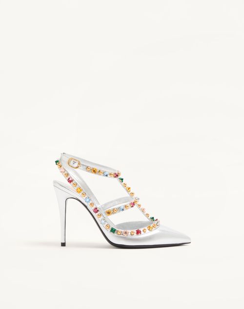 Valentino Garavani - Rockstud Décolleté In Laminated Nappa With Cabochon And Crystals 100mm - Silver - Woman - Pumps