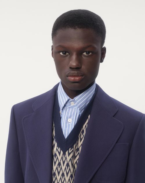 Valentino - Single-breasted Wool Gabardine Jacket - Blue - Man - Coats And Blazers