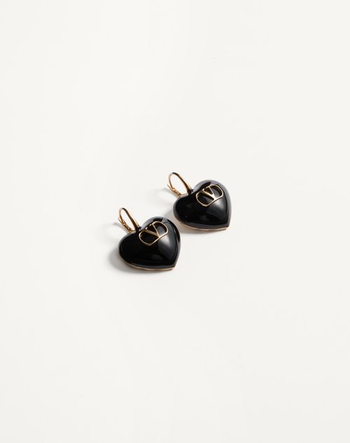 Valentino Garavani - Coeur Royal Earrings In Metal And Enamel - Gold/black - Woman - Jewelry