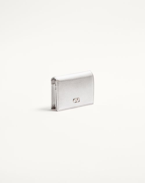 Valentino Garavani - Vlogo Signature Laminated Grainy Calfskin Wallet - Silver - Woman - Wallets And Small Leather Goods