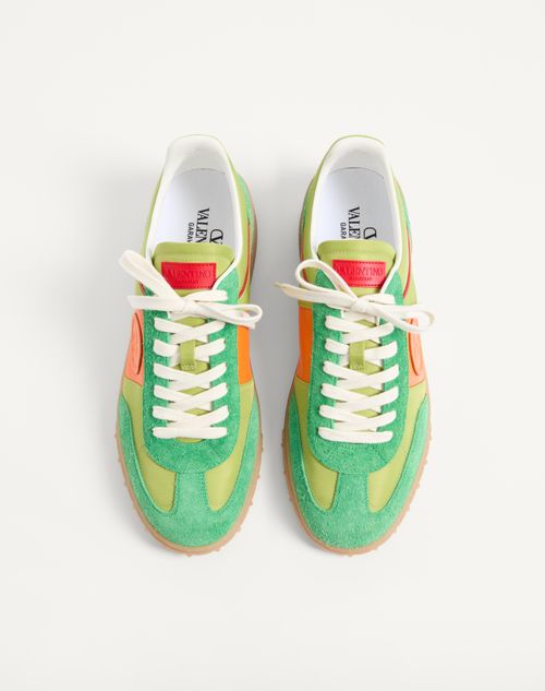 Valentino Garavani - Upvillage Low Top Sneaker In Crust Leather And Nylon - Green Briar/chartreuse/pumpkin/coral - Man - Sneakers