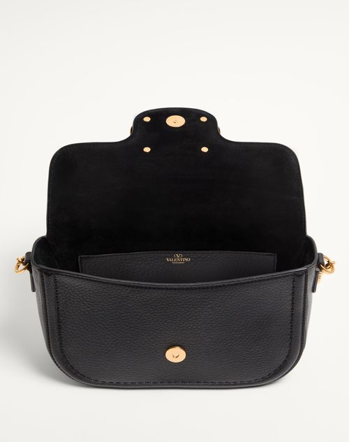 Valentino Garavani - Valentino Garavani Alltime Grainy Calfskin Shoulder Bag - Black - Woman - Shoulder Bags