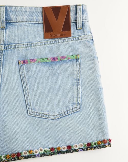 Valentino - Embroidered Denim Shorts - Denim - Woman - Denim