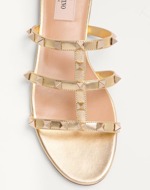 Valentino Garavani - Rockstud Laminated Nappa Slide Sandal - Antique Brass - Woman - Slides And Thongs