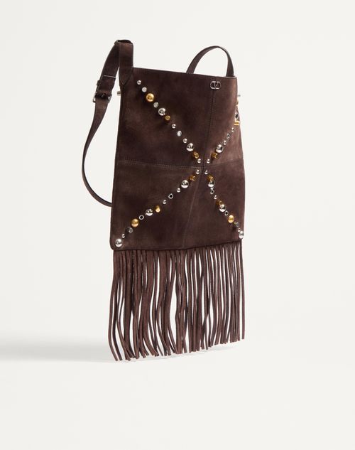 Valentino Garavani - Valentino Garavani Nellcôte Suede Shoulder Bag With Fringes - Brown - Woman - Shoulder Bags