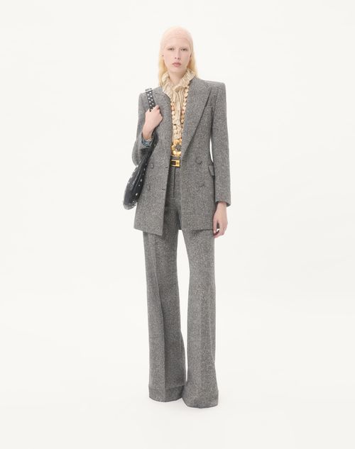 Valentino - Double-breasted Blazer In Natté Buttoned Weave - Ivory/black - Woman - Jackets And Blazers