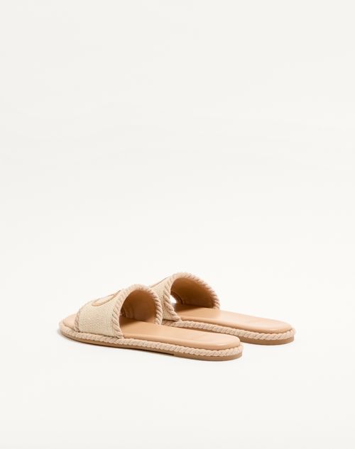 Valentino Garavani - Vlogo Torchon Slide Sandal In Linen Canvas - Ecru - Woman - Slides And Thongs
