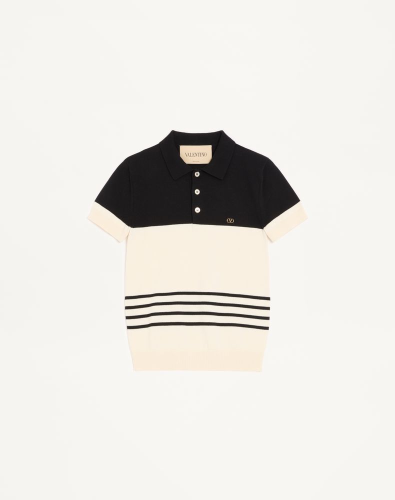 Valentino Men's Butter/Black Wool Polo Shirt With Vlogo Man Xxl