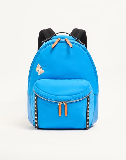 Valentino Garavani - Rockstud Backpack In Technical Fabric - Electric Blue - Man - Backpacks