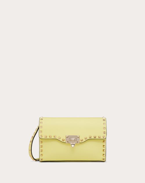 Valentino Garavani Small Rockstud Grainy Calfskin Crossbody Bag Woman Light Yellow Uni