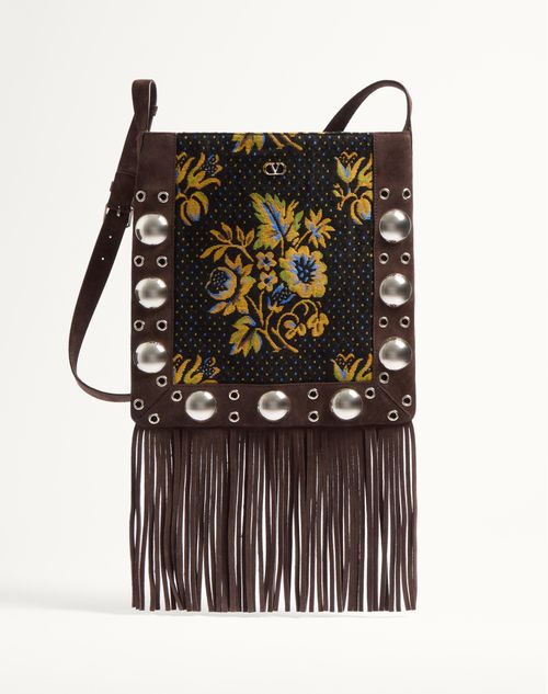 Valentino Garavani Garavani Nellcôte Shoulder Bag In Jacquard Fabric With Fringes In Multicolour