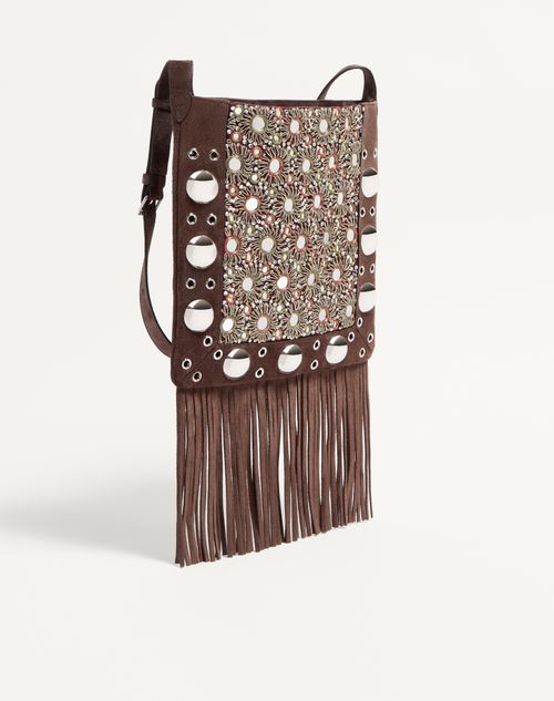 Valentino Garavani - Valentino Garavani Nellcôte Embroidered Shoulder Bag - Testa Di Moro - Man - Shoulder Bags