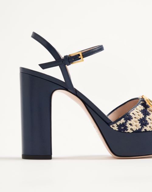 Valentino Garavani - Vlogo Signature Platform Sandal In Crochet Fabric 115mm - Blue/beige - Woman - Sandals