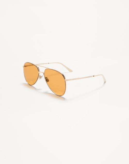 Valentino - Metal Aviator Frame - Gold/amber - Unisex - Eyewear