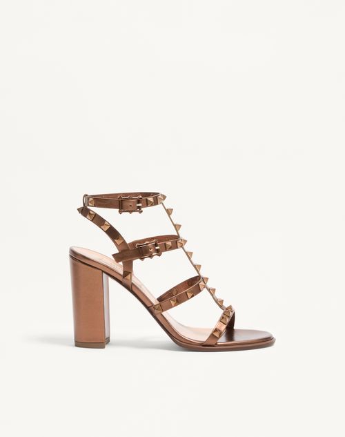 Valentino Garavani Rockstud Metallic Calfskin Ankle Strap Sandal 90 Mm Woman Bronze 39