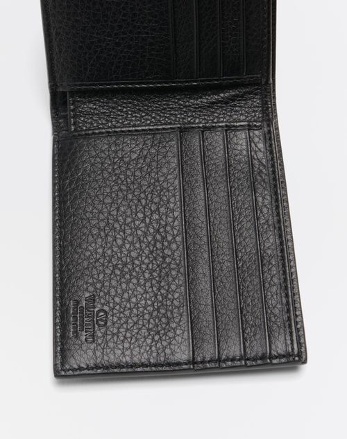 Valentino Garavani - Rockstud Wallet In Grainy Calfskin - Black - Man - Wallets And Small Leather Goods