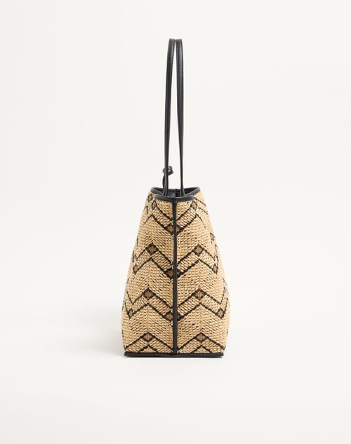 Valentino Garavani - Borsa Media Shopping Valentino Garavani In Rafia Con Motivo Geometrico - Naturale/nero - Donna - Borse Shopping