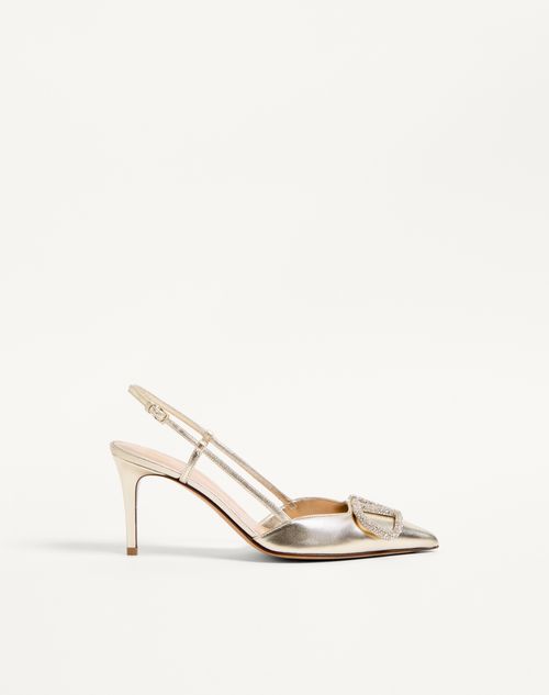 Valentino Garavani - Décolleté Slingback Vlogo Glow In Nappa Laminata 80mm - Platino - Donna - Scarpe