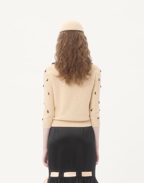 Valentino - Embroidered Cotton Cardigan - Birch/black - Woman - Knitwear