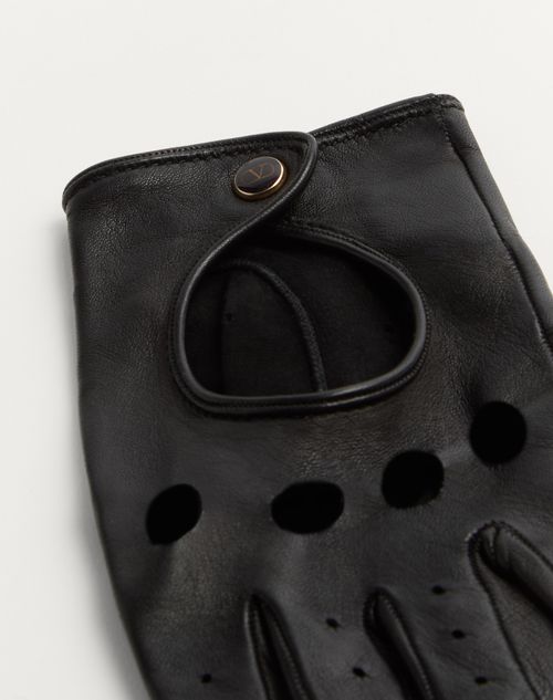 Valentino Garavani - Vlogo Signature Nappa Fingerless Gloves - Black/gold - Woman - Hats And Gloves