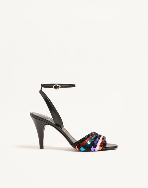 Valentino Garavani - Ladycrush Sandal With Sequin Embroidery 85mm - Black - Woman - Sandals