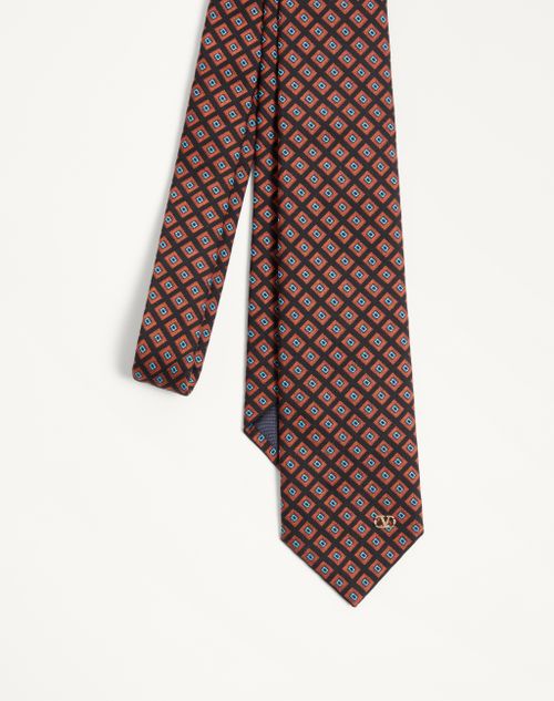 Valentino Garavani - Valentie Cotton Jacquard Tie With Chamber Pattern And Vlogo Signature Detail - Black/orange - Man - Soft Accessories