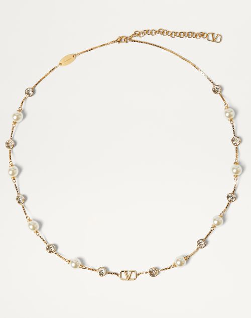 Valentino Garavani Vlogo Signature Metal Necklace With Pearls And Swarovski® Crystals Woman Gold Uni