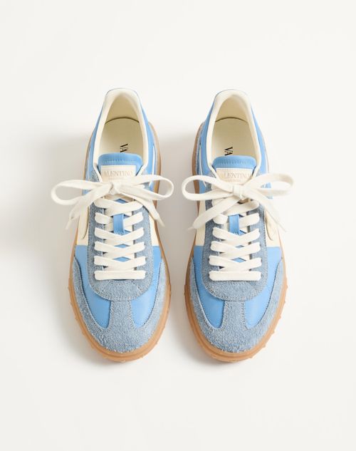 Valentino Garavani - Upvillage Sneaker In Crust Leather With Nappa Calfskin Leather Band - Grey/azure - Woman - Sneakers
