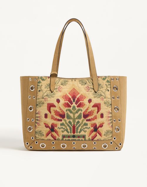 Valentino Garavani - Valentino Garavani Nellcôte Medium Shopping Bag In Jacquard Fabric - Havana Beige/multicolor - Man - Totes