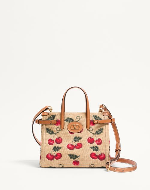 Valentino Antibes Small Cherryfic Vlogo Raffia Shopping Tote Bag In Natural/red
