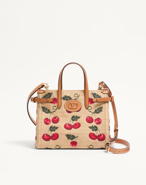 Valentino Garavani Petit Cabas Valentino Garavani Antibes En Raphia Jacquard Avec Motif Cherryfic Femme Naturel/rouge Taille Unique