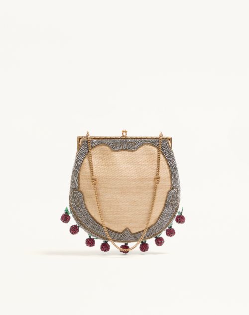 Valentino Garavani - Valentino Garavani Nellcote Fairytales Beaded Clutch In Jacquard Raffia With Cherryfic Pattern - Natural/multicolor - Woman - Clutches
