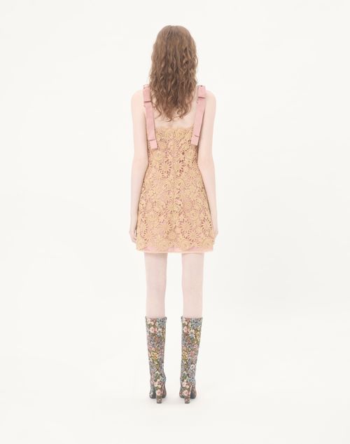 Valentino - Short Guipure Dress With Fleur A Jours Flower Mix - Beige - Woman - Dresses