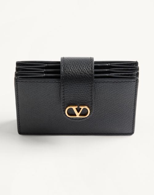 Valentino Garavani - Valentino Garavani Vlogo Signature Cardholder In Grainy Calfskin - Black - Woman - Wallets And Small Leather Goods
