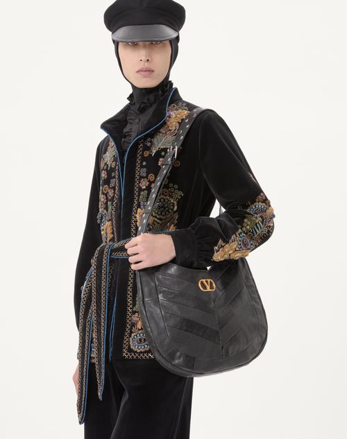 Valentino - Valentino Cotton Velvet Jacket With Belt And Embroidery - Black - Man - Coats And Blazers