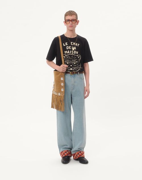 Valentino - Cotton T-shirt With Le Chat De La Maison Print - Black/butter - Man - T-shirts And Sweatshirts