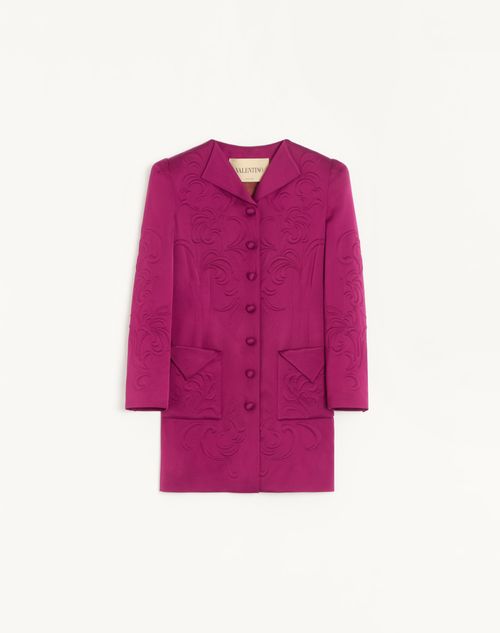 Valentino Embroidered Satin Cady Caban Coat Woman Purple Magenta 46