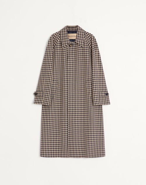 Valentino Single-breasted Cotton And Wool Coat With Vichy Pattern Man Navy/beige 46