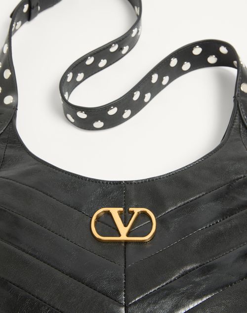 Valentino Garavani - Valentino Garavani Hoboho Small Hobo Bag In Chevron-patterned Nappa Leather - Black - Woman - Shoulder Bags