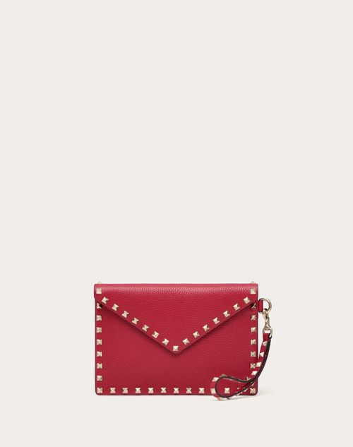 Shop Valentino Garavani Rockstud Grainy Calfskin Pouch Woman Rosso  Uni